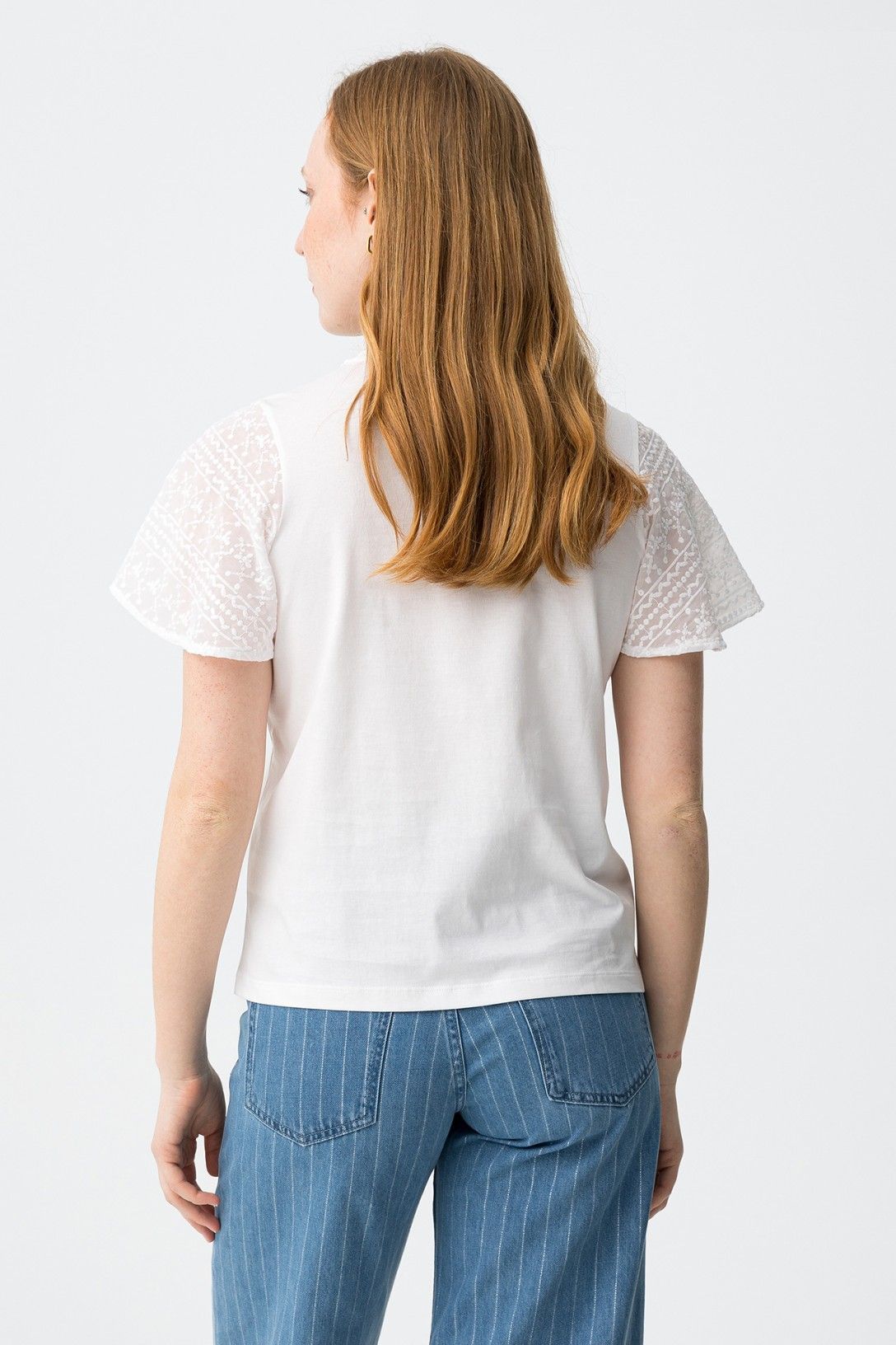 T-shirt donna romantica Remi Tiffosi maniche pizzo - vista posteriore
