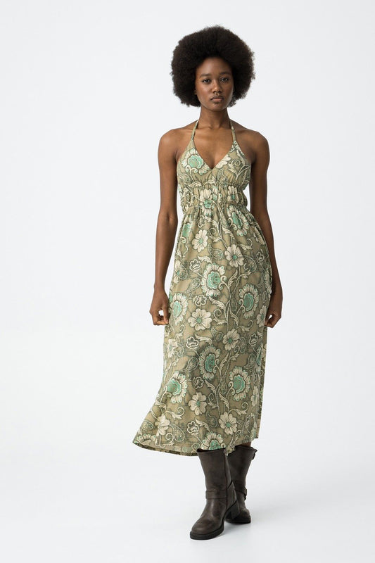 Abito lungo Remi donna – vestito maxi stampato con scollo a V, colore estate | Frarò
