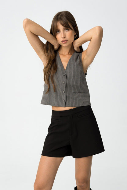 Gilet donna Riley_C righe slim fit scollo V - vista frontale completa