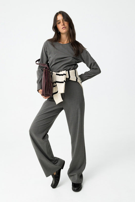 Pantaloni palazzo donna Riley Tiffosi con stampa a righe verticali - vista frontale completa vita alta

