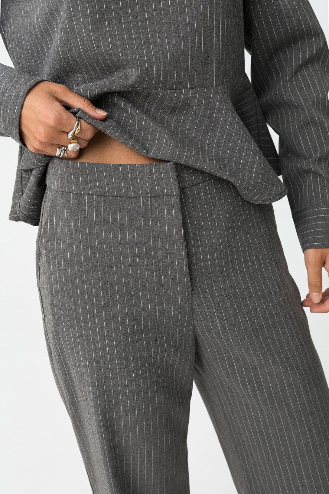 Pantaloni palazzo donna Riley Tiffosi - vista frontale stampa a righe eleganti vita alta
