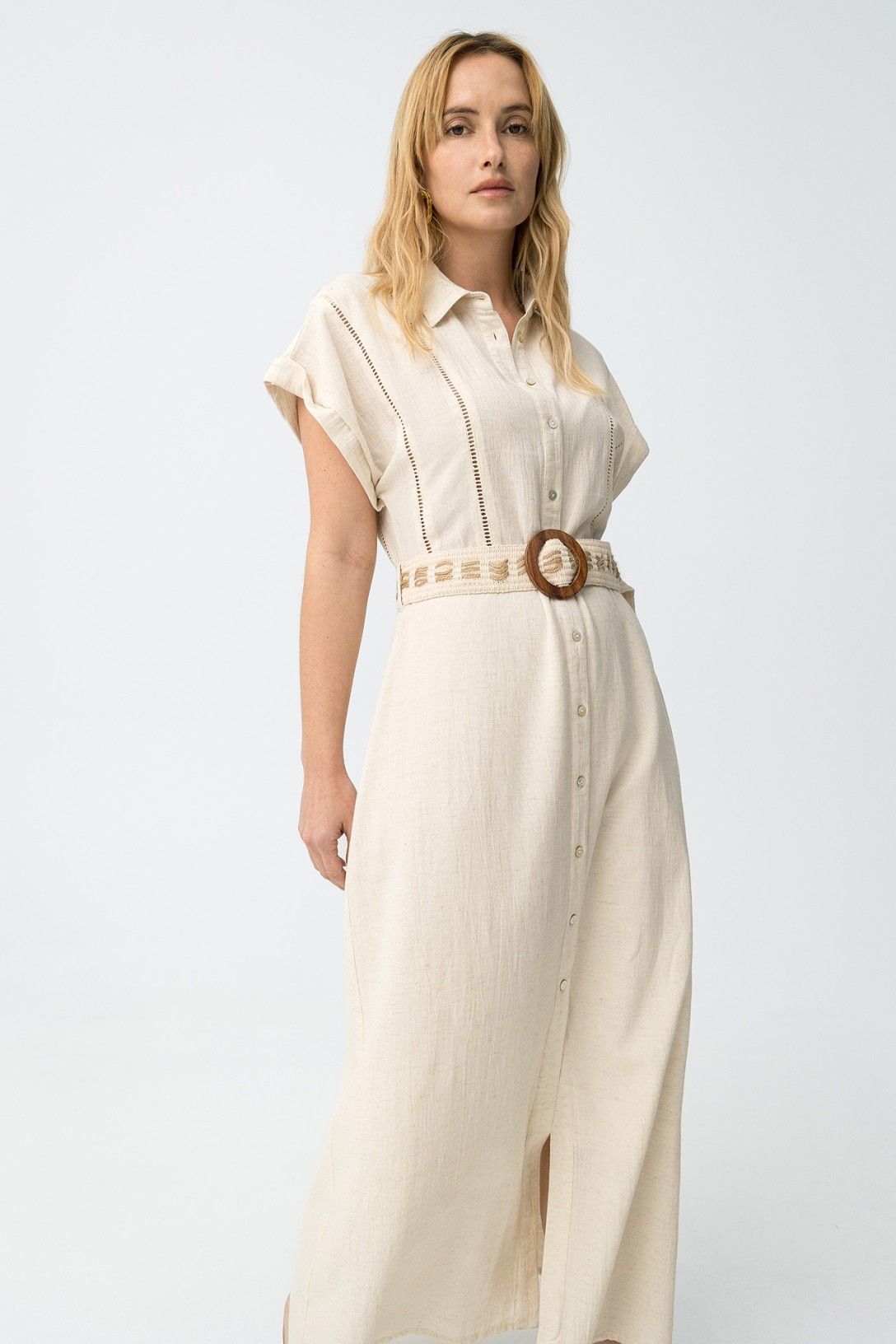 abito Lungo Donna Riley - beige - Vista Laterale Vestibilità Regular Lunghezza Maxi