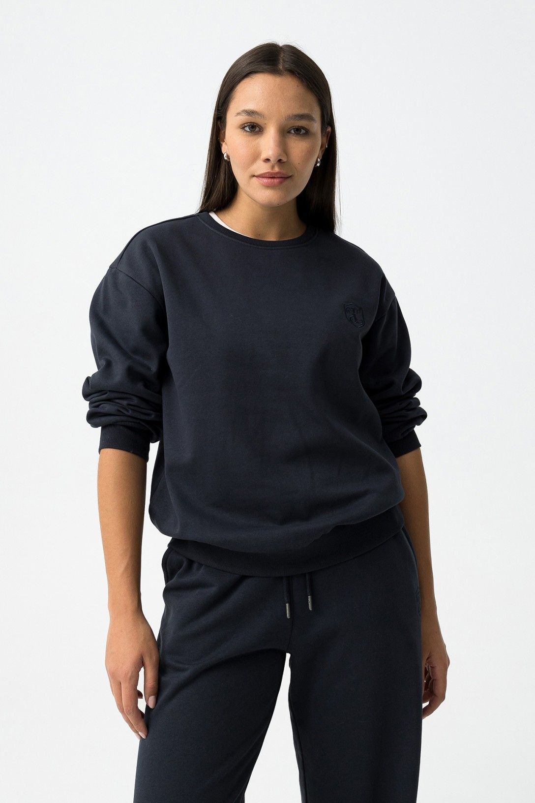 Felpa donna Rodri_c blu regular fit maniche lunghe - vista frontale completa
