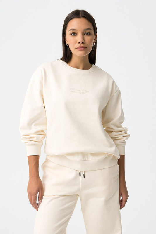 Felpa donna Rodri_c panna regular fit scollo rotondo - vista frontale styling