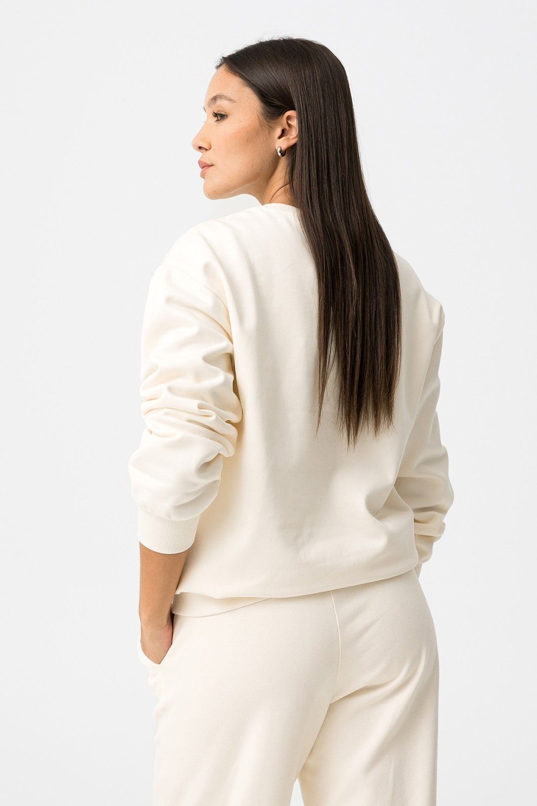 Felpa panna Rodri_c donna regular fit bordi costine - vista posteriore