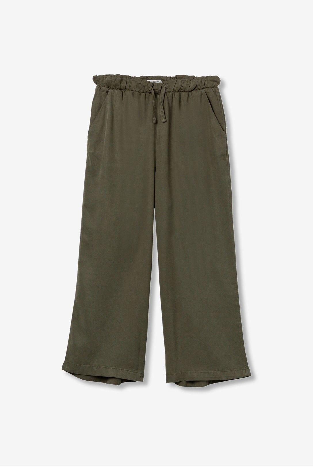 Pantalone donna con coulisse gamba larga verde militare lyocell, modello Roselin estivo