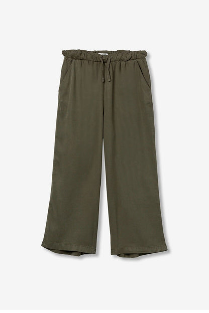 Pantalone donna con coulisse gamba larga verde militare lyocell, modello Roselin estivo