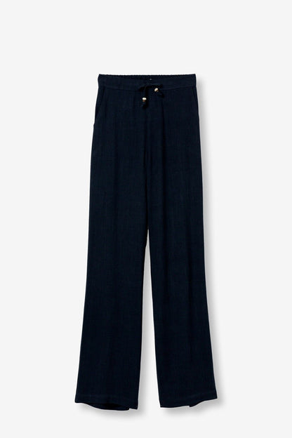 Dettaglio tessuto fluido viscosa e lino – Pantalone Ruthy donna blu scuro Tiffosi
