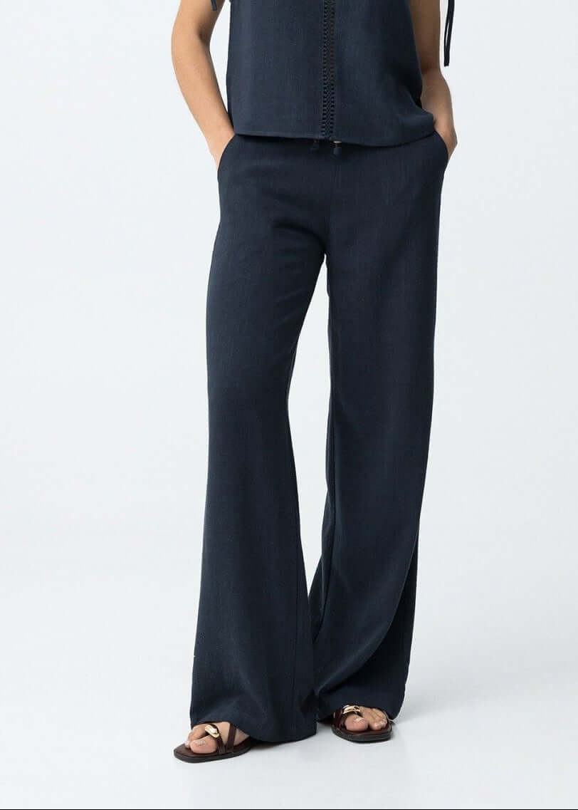 Pantalone Ruthy donna vestibilità ampia blu scuro con elastico in vita – Tiffosi per Frarò

