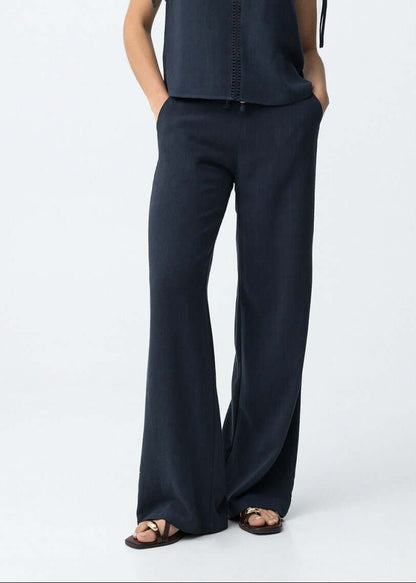 Pantalone Ruthy donna vestibilità ampia blu scuro con elastico in vita – Tiffosi per Frarò

