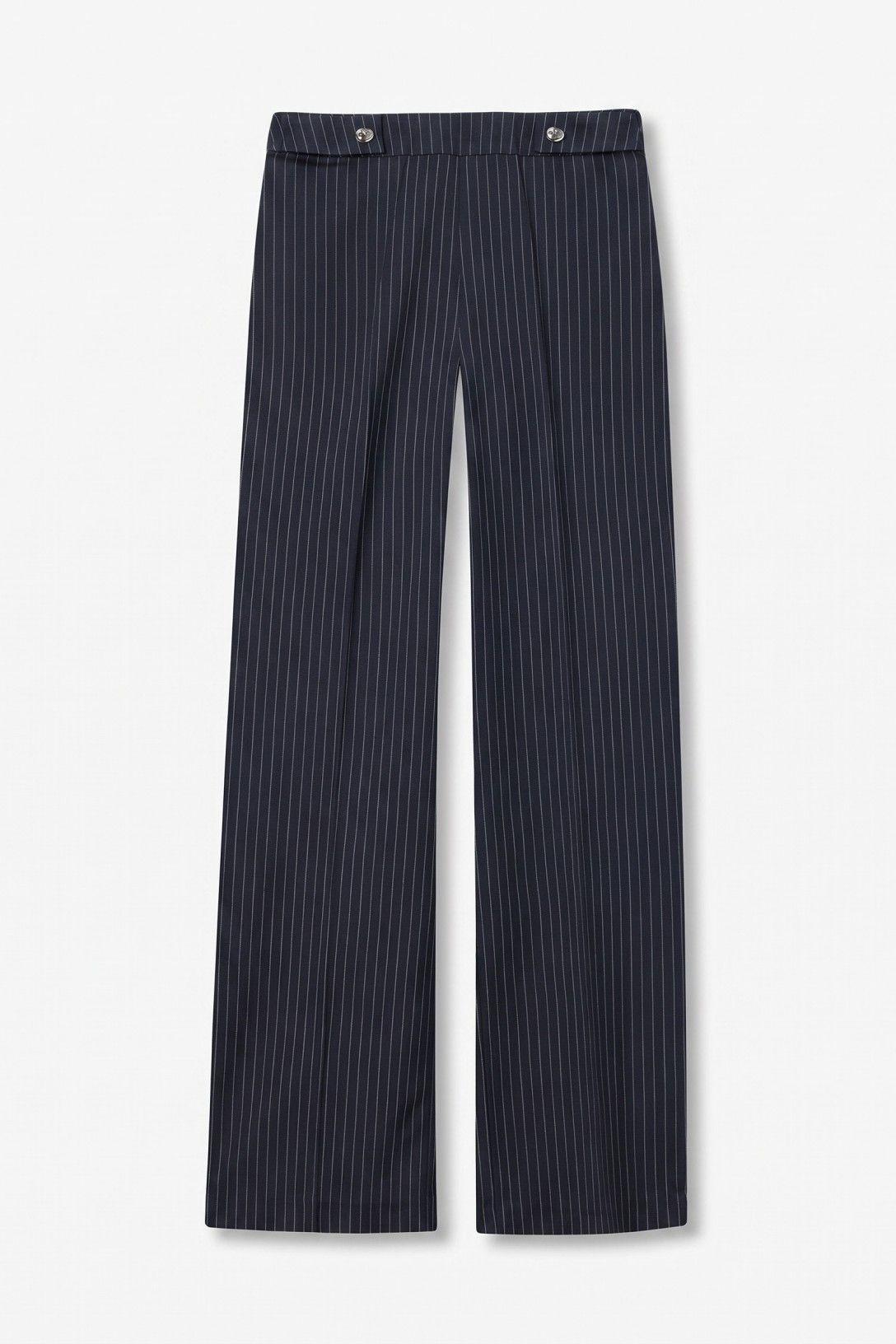 Pantalone donna Sammy Tiffosi blu gessato con sottile riga bianca, vita alta, taglio dritto e vestibilità morbida oversize