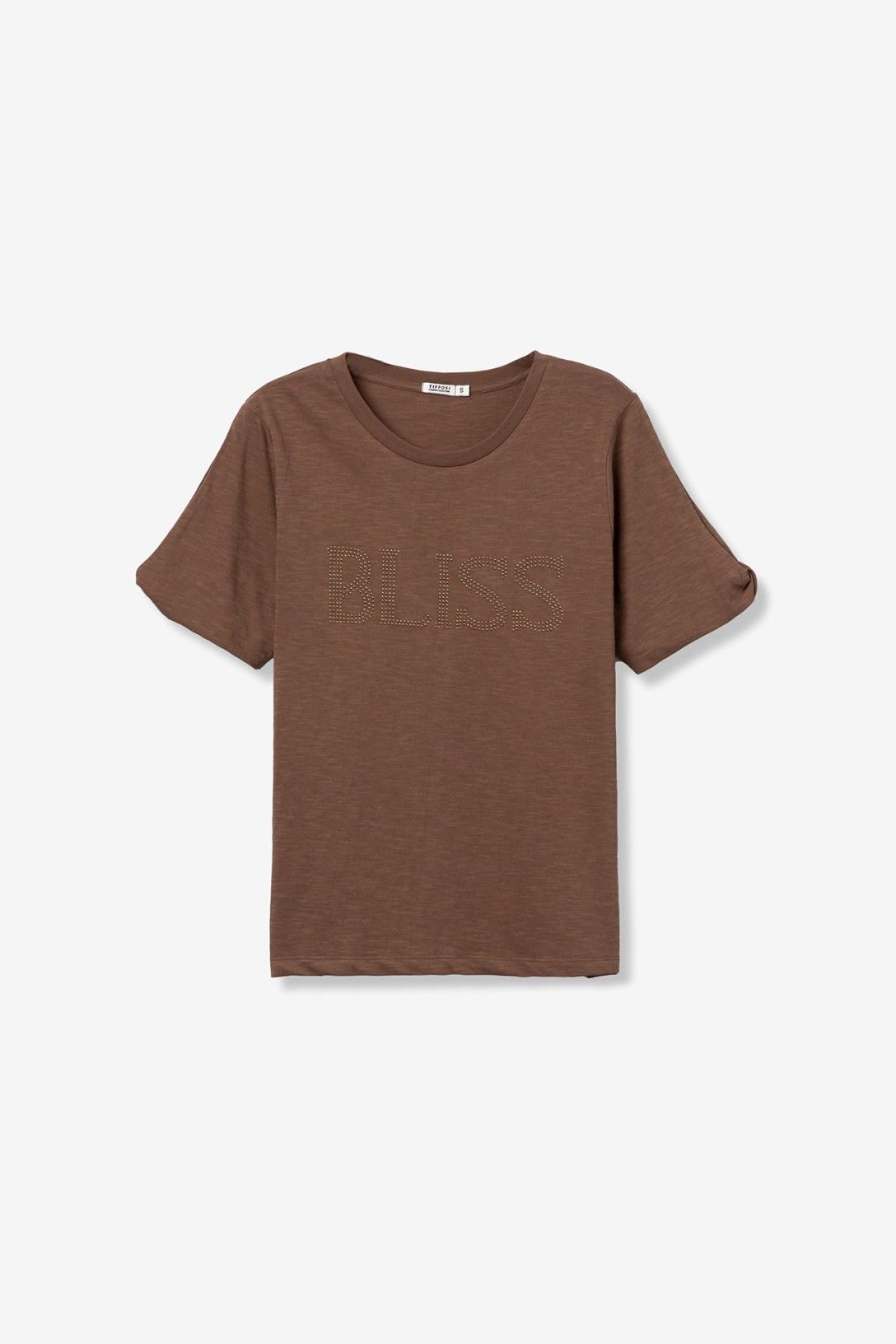 T-Shirt Seadra donna colore bruciato manica corta girocollo con scritta Bliss in brillantini sul davanti – Frarò Shop