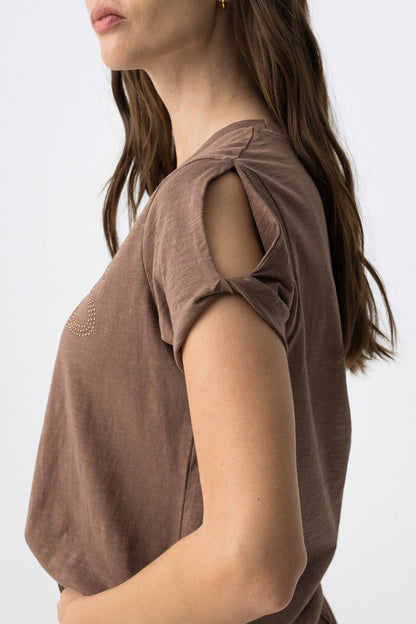 T-shirt seadra donna colore bruciato dettaglio foro manica - vista laterale