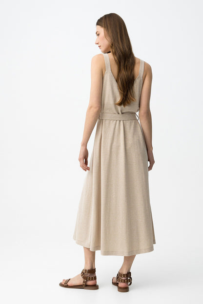 Abito donna Shara maxi beige senza maniche vista posteriore – collezione PE26 Frarò