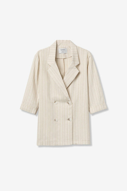 Blazer donna doppio petto manica 3/4 beige e righe in bianco- vista e-commerce