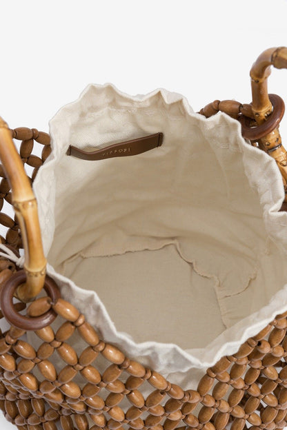 Borsa Sweeney legno naturale — dettaglio texture e finitura | Frarò
