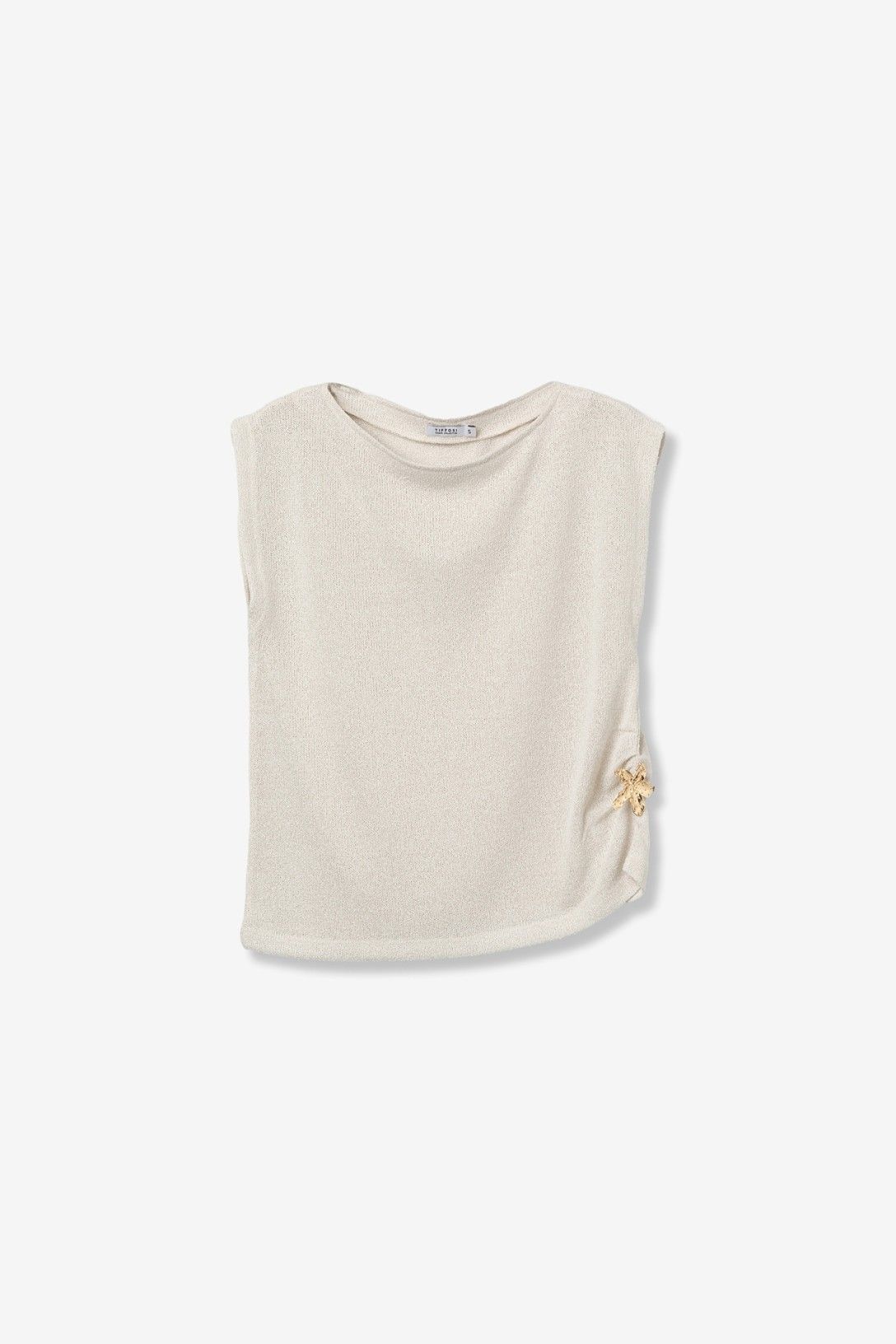 Top donna Taky viscosa scollo ampio, drappeggio laterale stella gioiello