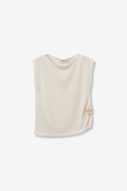 Top donna Taky viscosa scollo ampio, drappeggio laterale stella gioiello