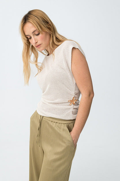 Vista laterale top donna Taky, drappeggio e stella