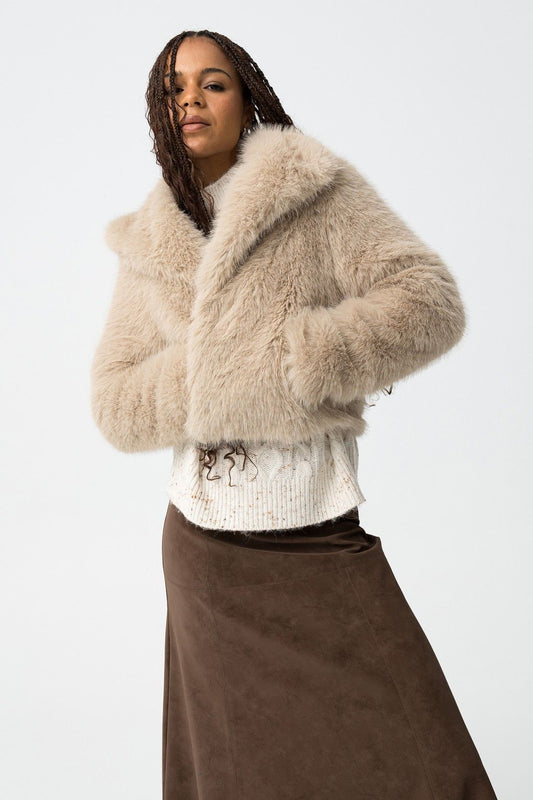 Eco Pelliccia Donna Thretha - Giacca Corta Sintetica con Collo a Revers