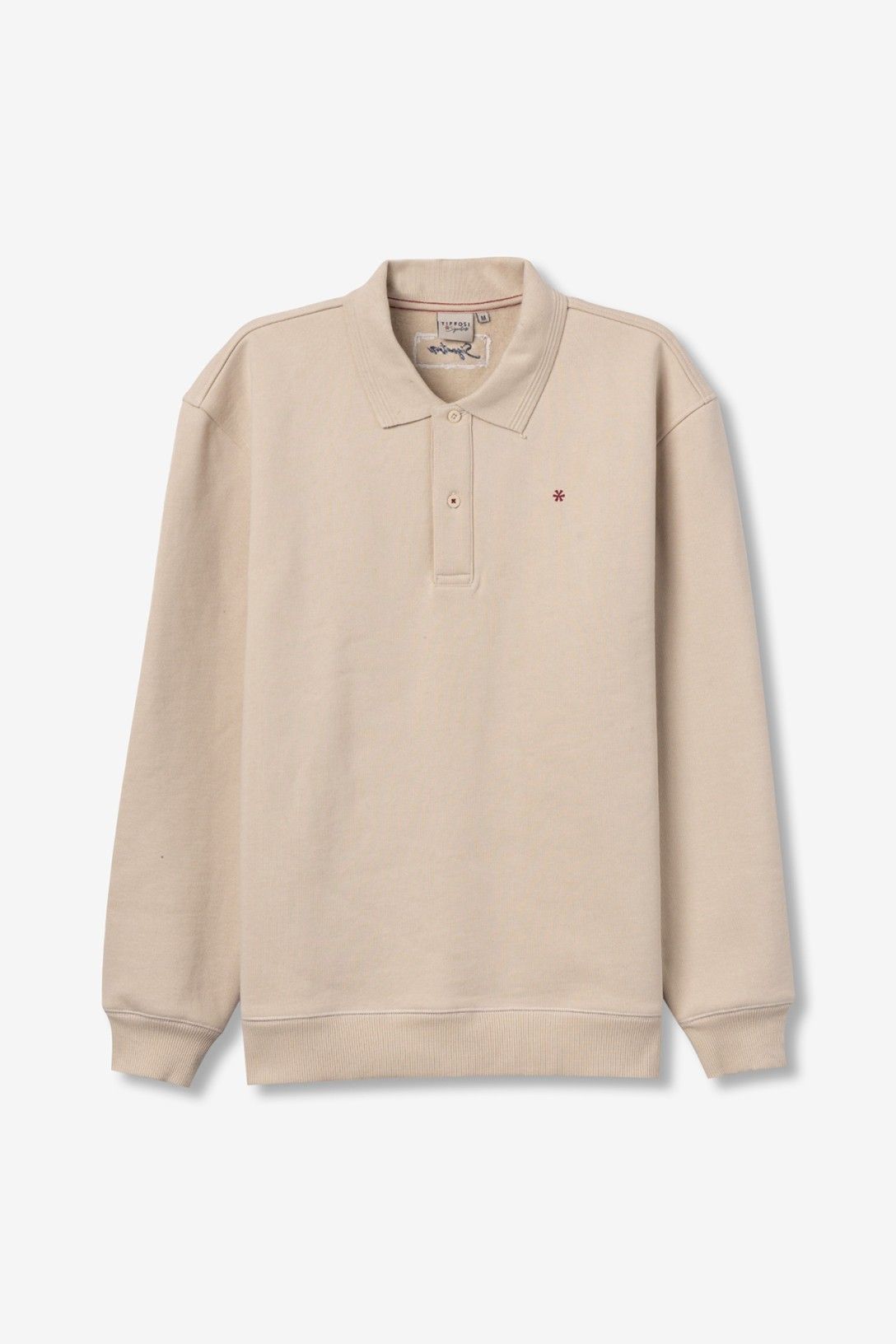 Polo uomo Valencia beige manica lunga con colletto, bottoni e logo ricamato sul petto – Frarò