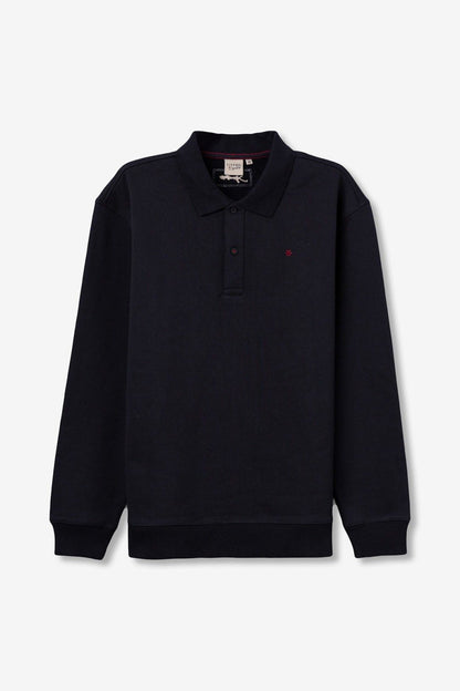 Polo uomo Valencia dark blu manica lunga con colletto, bottoni e logo ricamato sul petto – Frarò