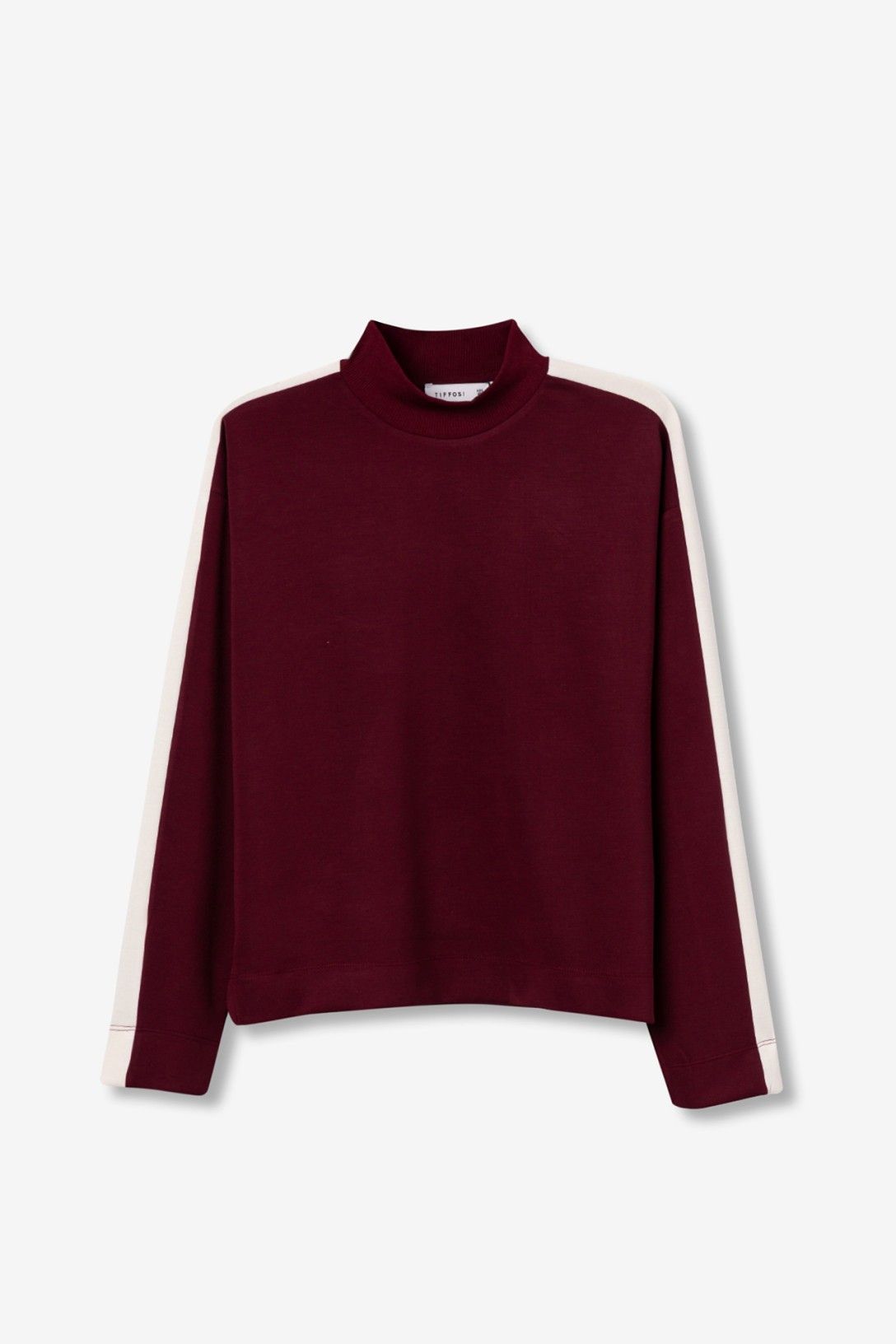 Felpa della tuta donna Vanny Tiffosi magenta a mezzo collo con maniche lunghe e bande laterali bianche.