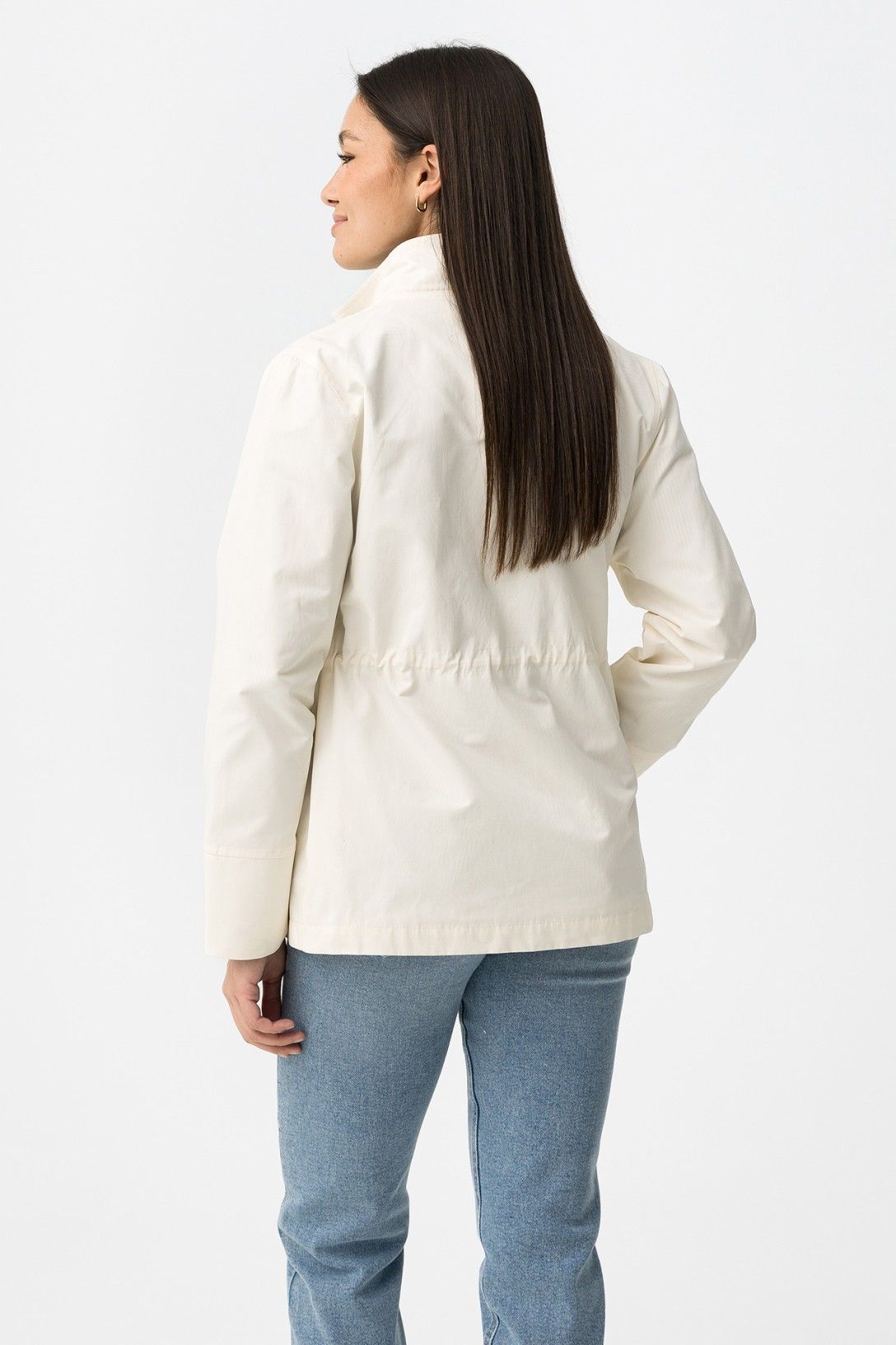 Trench donna leggero vela in panna vista posteriore.