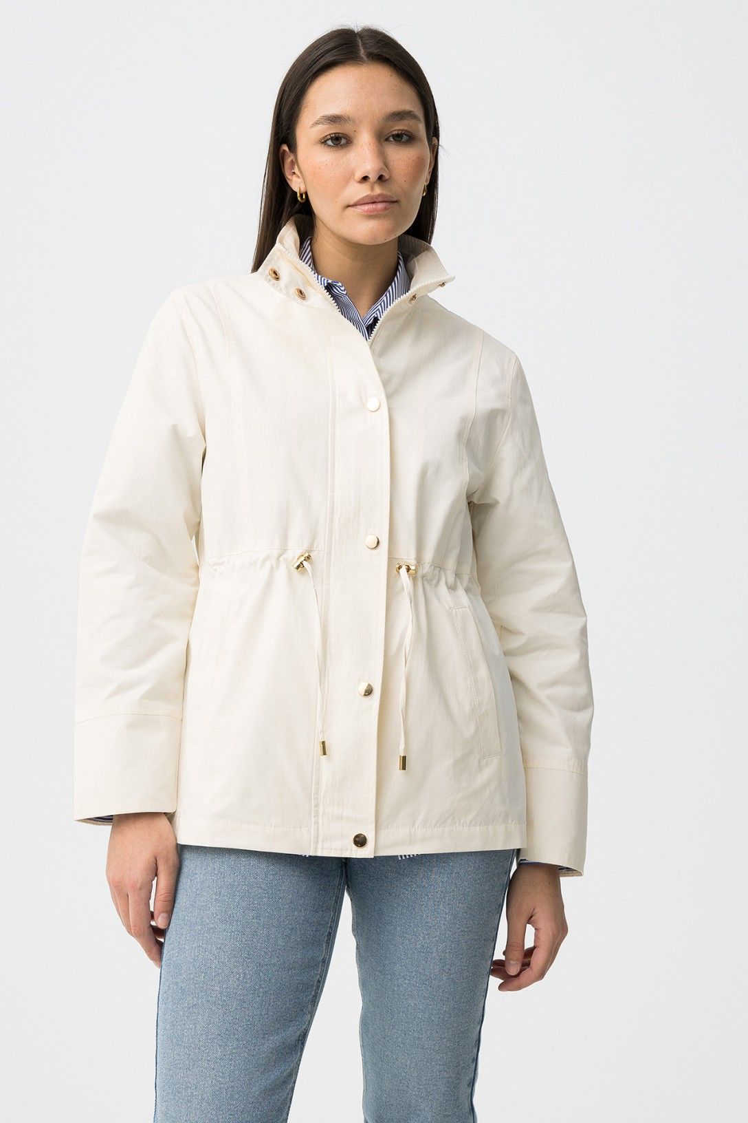 Giacca- trench donna leggero Vela panna collo coreana elastico vita - trench leggero primavera estate