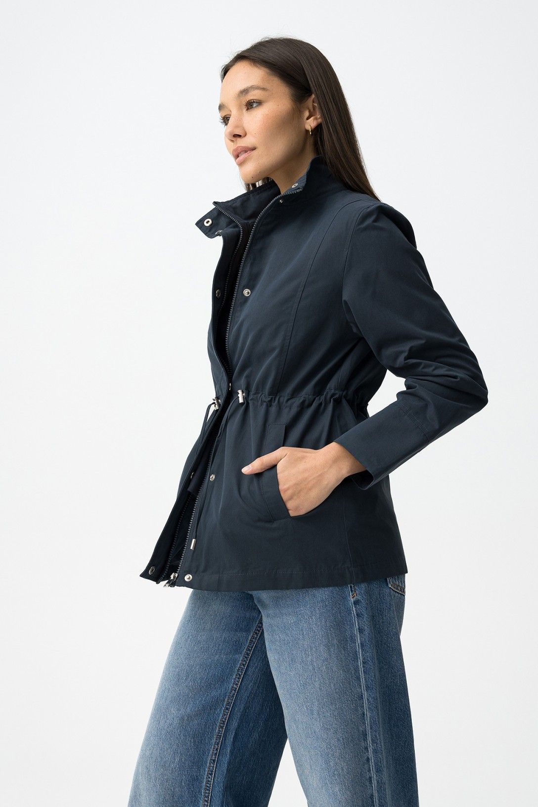 Giacca- trench donna leggero Vela donna blu vista laterale - trench estivo vestibilità regolare