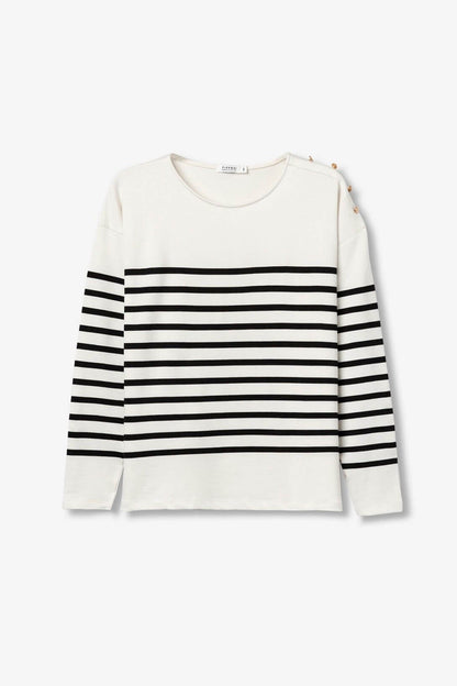 T-shirt donna manica lunga Venice donna disponibile in blu e bianco, stile marinaro versatile