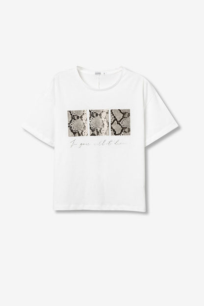 T-shirt donna stampa animalier Veny - maglia cotone girocollo stampa animalier mezza manica Tiffosi