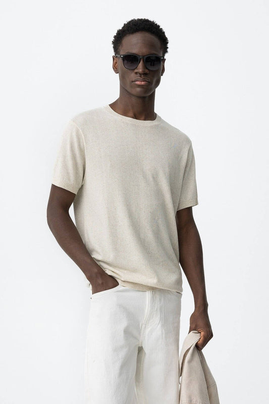 T-shirt uomo Wabisabi manica corta girocollo in filo acrilico lyocell lino - Collezione Frarò PE 2026
