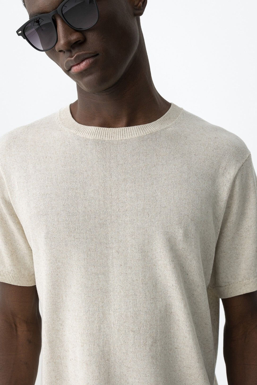 Dettaglio tessuto premium t-shirt uomo Wabisabi - Mix acrilico 58% lyocell 26% lino 16%