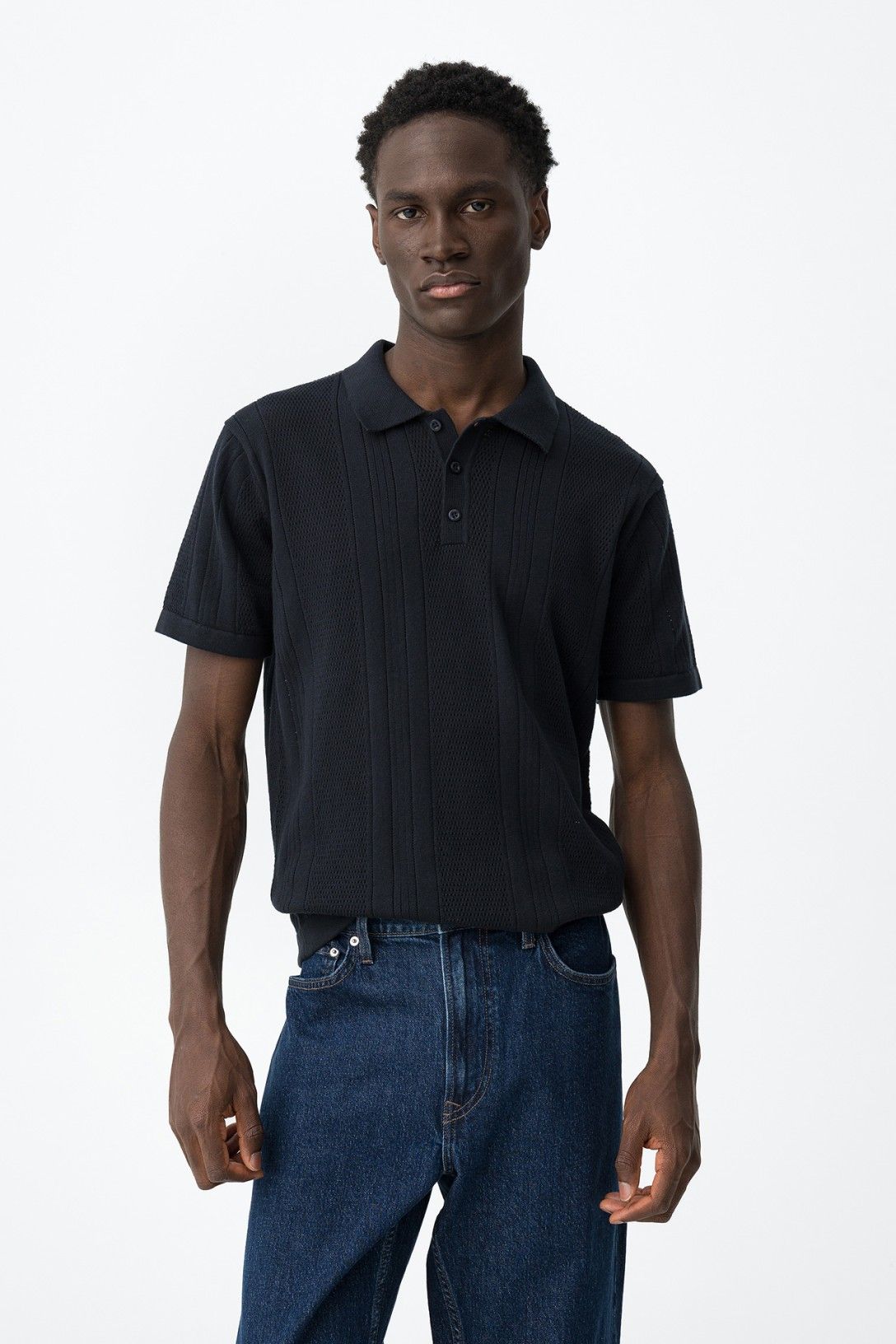 Polo uomo weston estiva blu traforata 100% cotone - dettaglio lavorazione