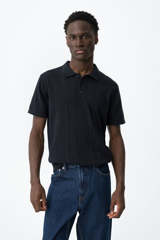 Polo uomo weston estiva blu traforata 100% cotone - dettaglio lavorazione