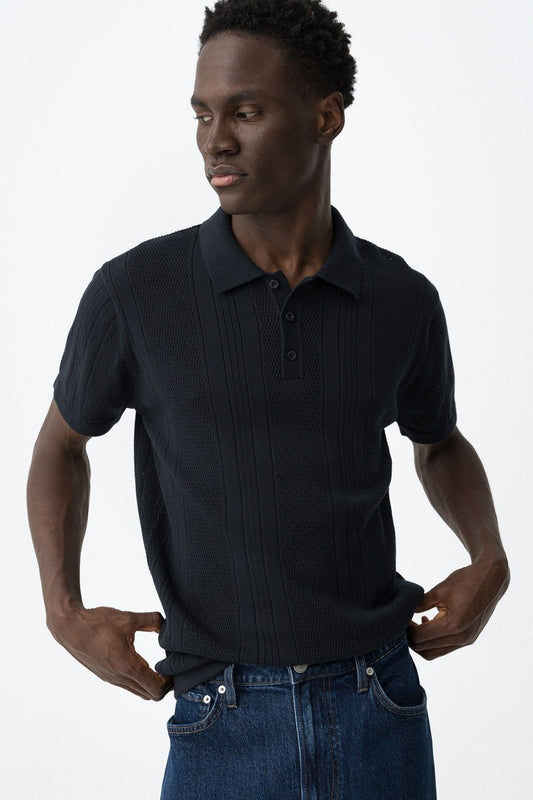 Polo uomo Weston blu traforata mezza manica - vista frontale