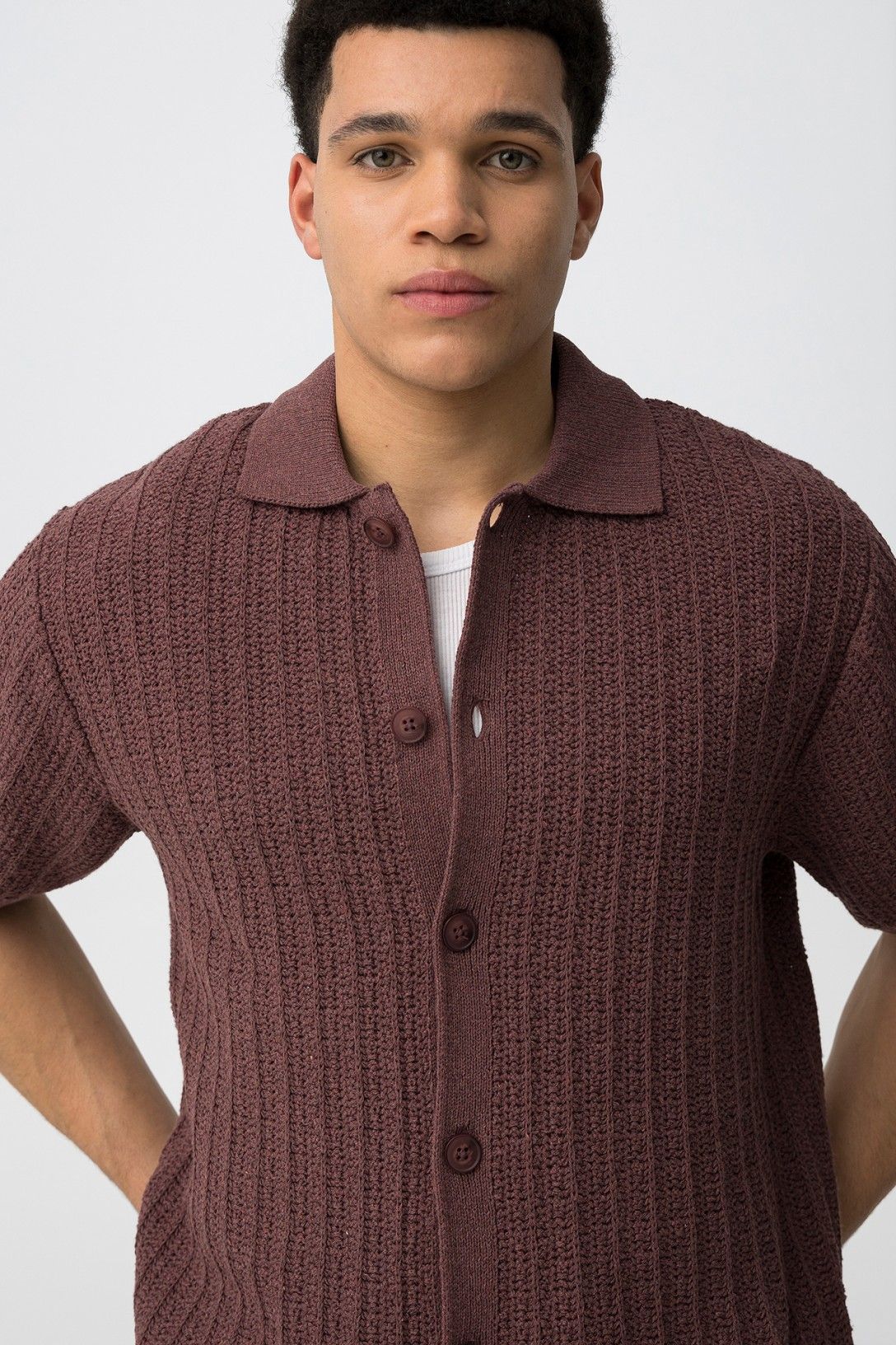 Cardigan uomo Wilder maglia testurizzata - dettaglio bottoni frontali
