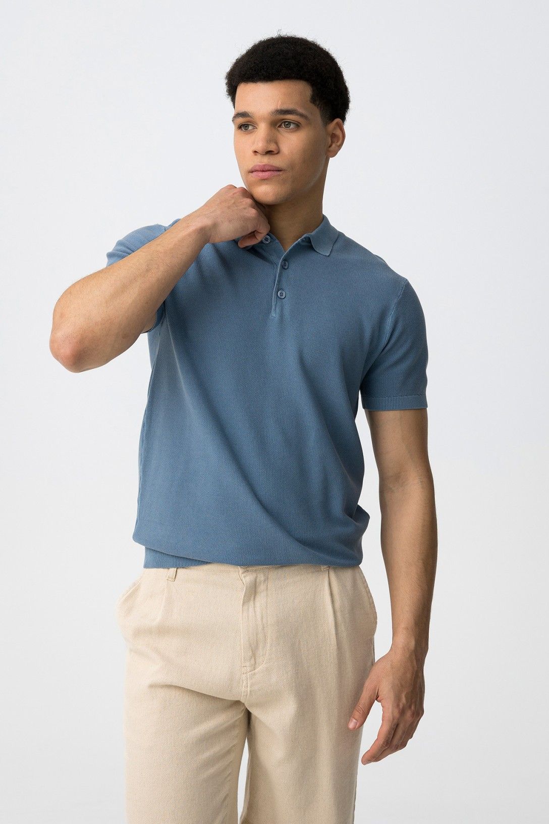 Polo uomo Wonder blu ice - dettaglio frontale e cuciture
