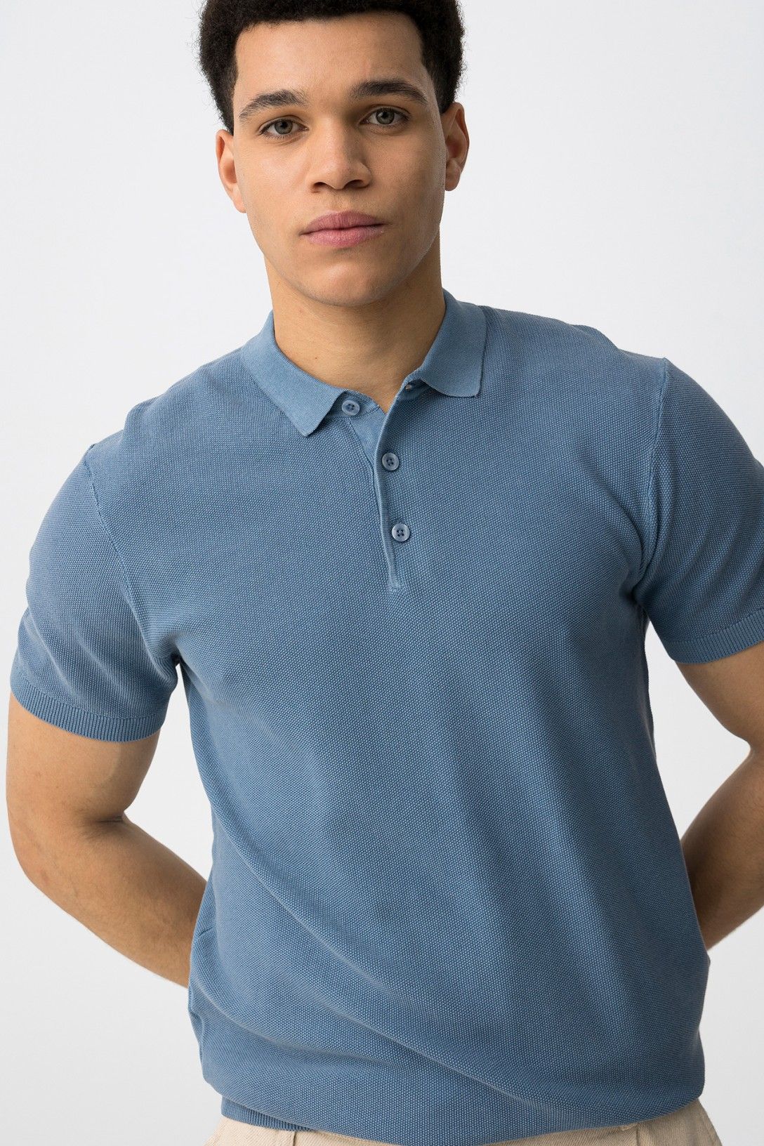 Polo uomo Wonder cotone blu ice - colletto classico bottoni frontali
