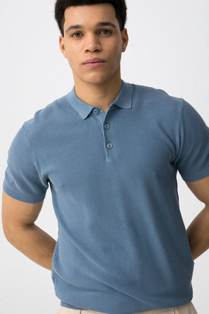 Polo uomo Wonder cotone blu ice - colletto classico bottoni frontali
