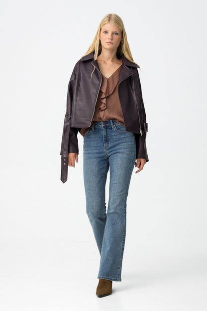 "Jeans termici donna Zoe_67 - vita alta e isolamento interno 74% cotone Tiffosi"